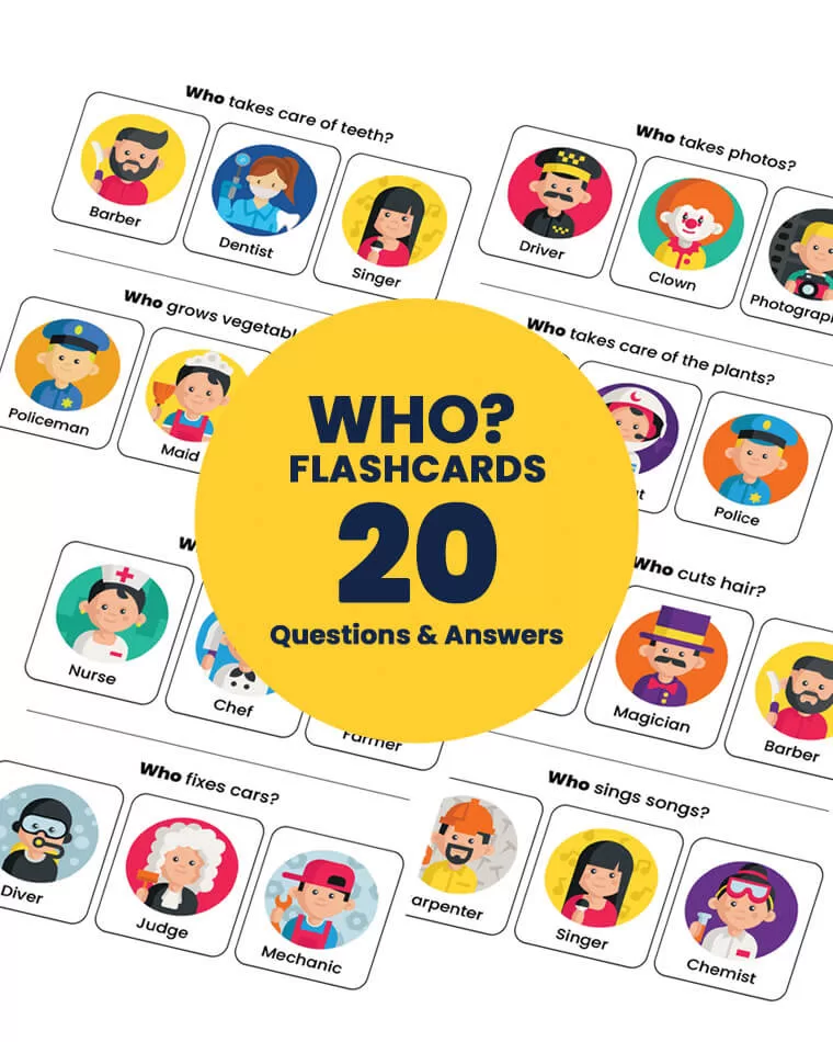 WH Questions - 20 Who Printable Flashcards for Kids - Image 2